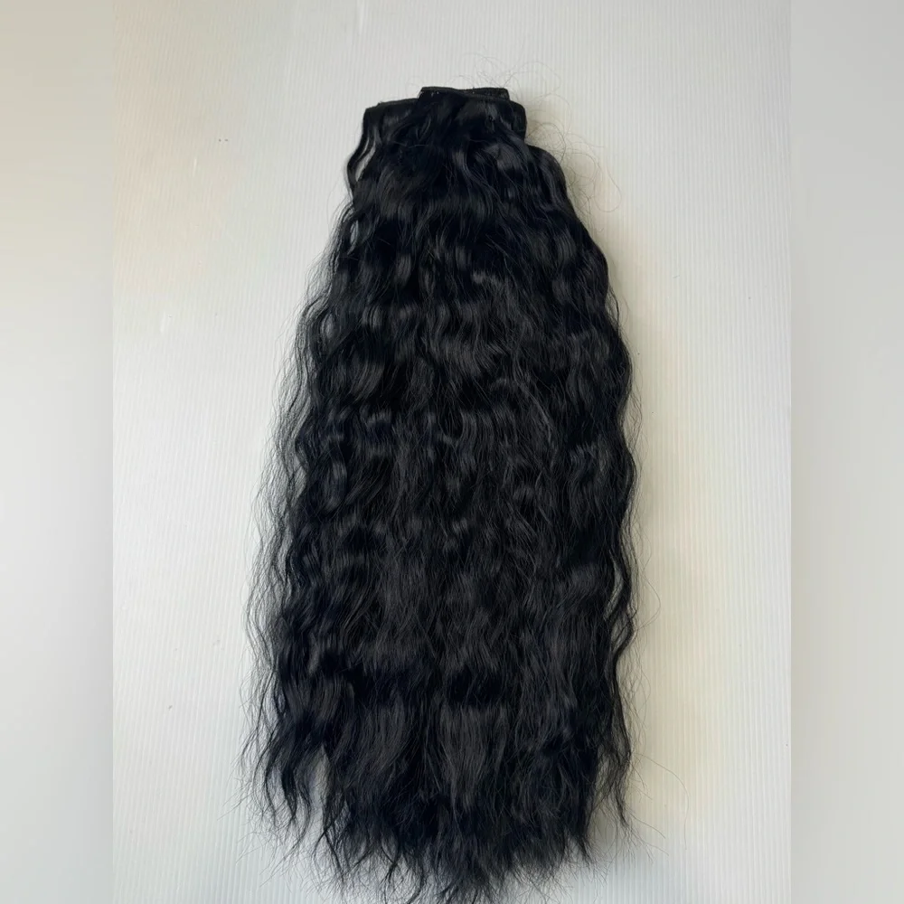 22” Black Curly  Clip-In Hair Extensions Human Hair Blend Full Set with‎ Clips